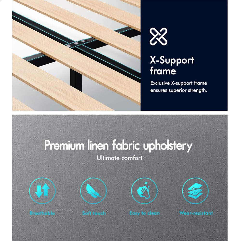 ALFORDSON Bed Frame King Single Tufted Headboard Modern Fabric Grey Meduna