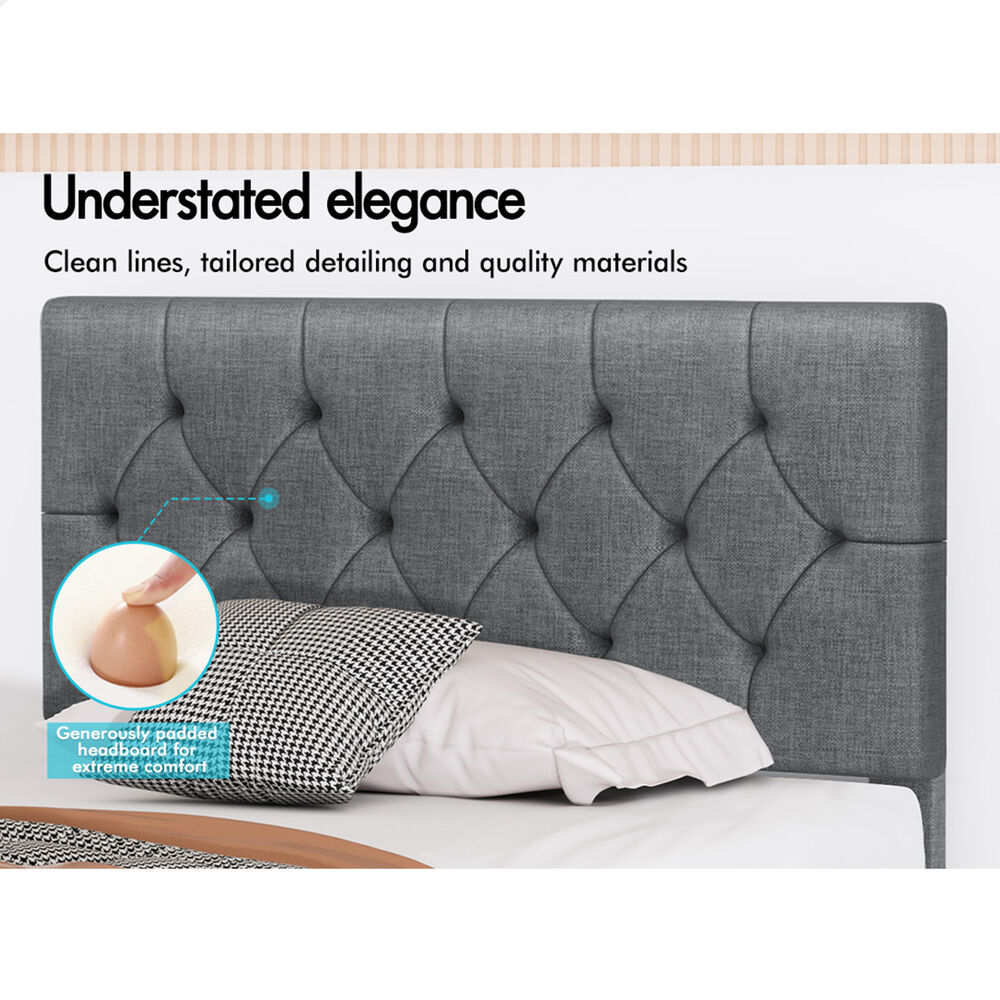 ALFORDSON Bed Frame King Single Tufted Headboard Modern Fabric Grey Meduna