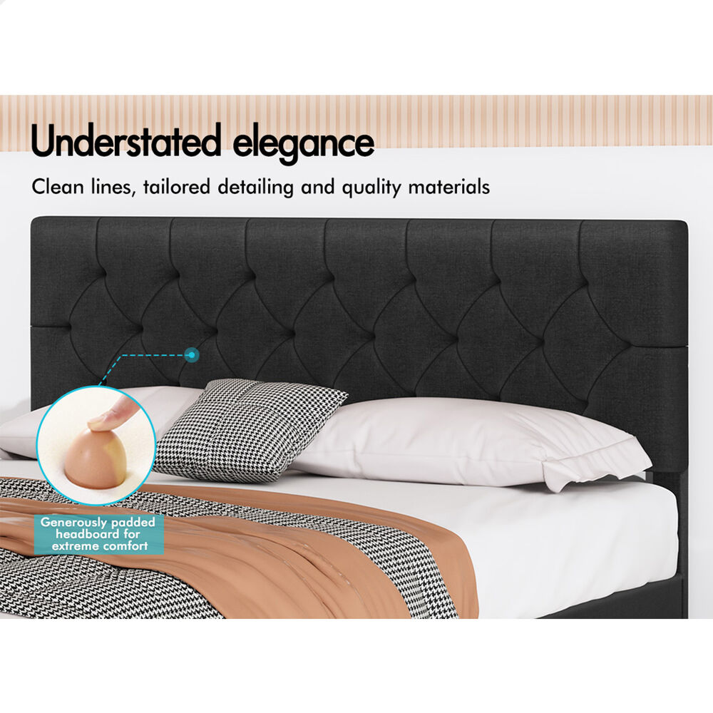 ALFORDSON Bed Frame Queen Size Tufted Headboard Modern Fabric Charcoal Meduna