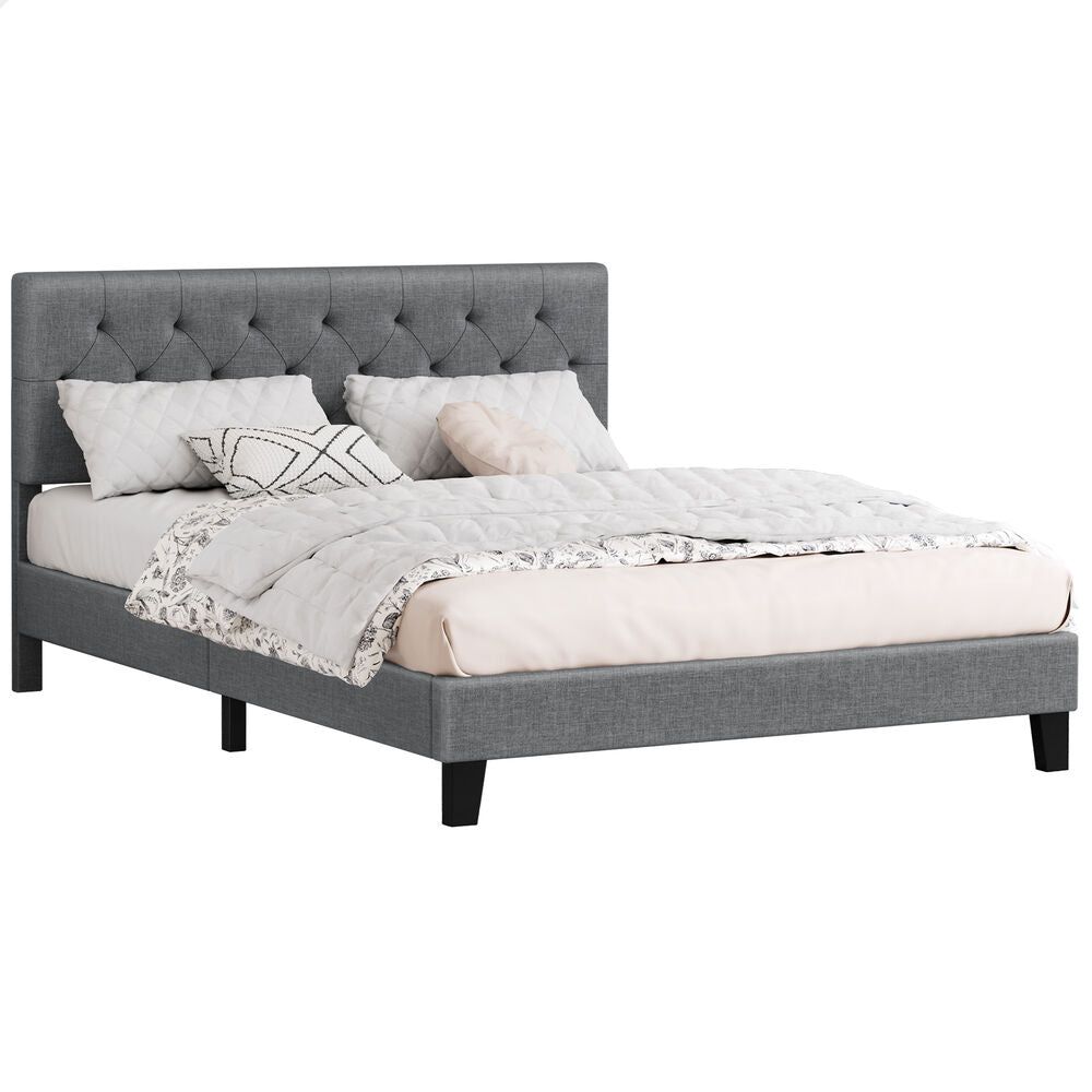 ALFORDSON Bed Frame Queen Size Tufted Headboard Modern Fabric Grey Meduna