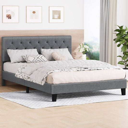 ALFORDSON Bed Frame Queen Size Tufted Headboard Modern Fabric Grey Meduna