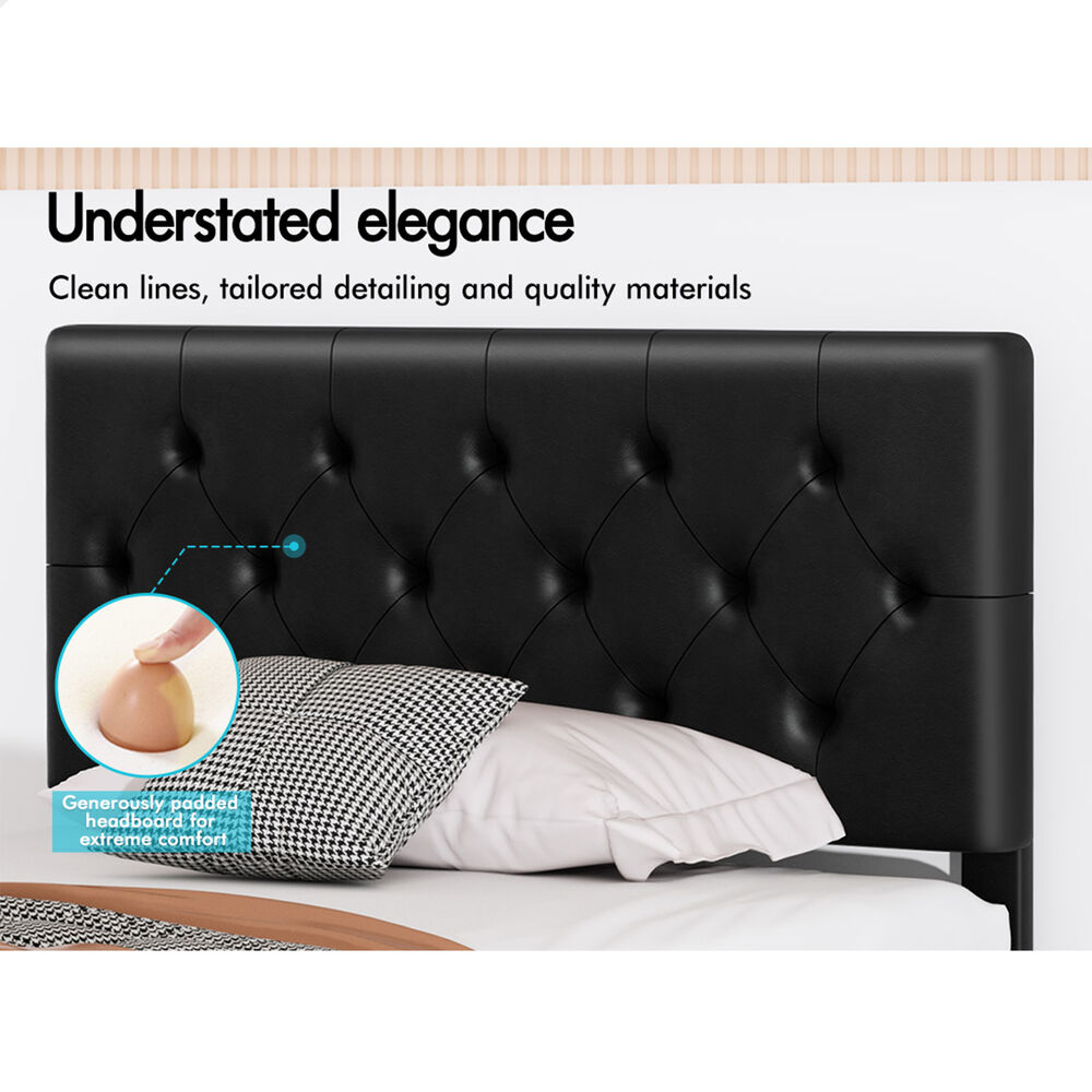 ALFORDSON Bed Frame Single Size Tufted Headboard Modern Leather Black Meduna