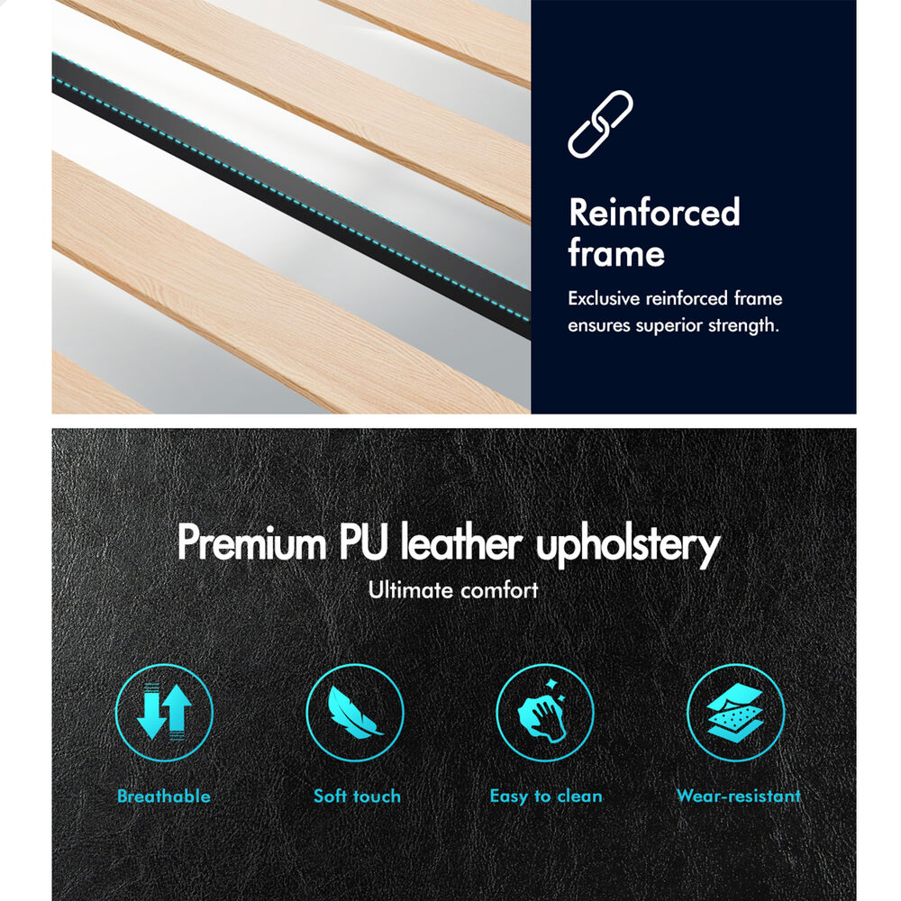 ALFORDSON Bed Frame Single Size Tufted Headboard Modern Leather Black Meduna