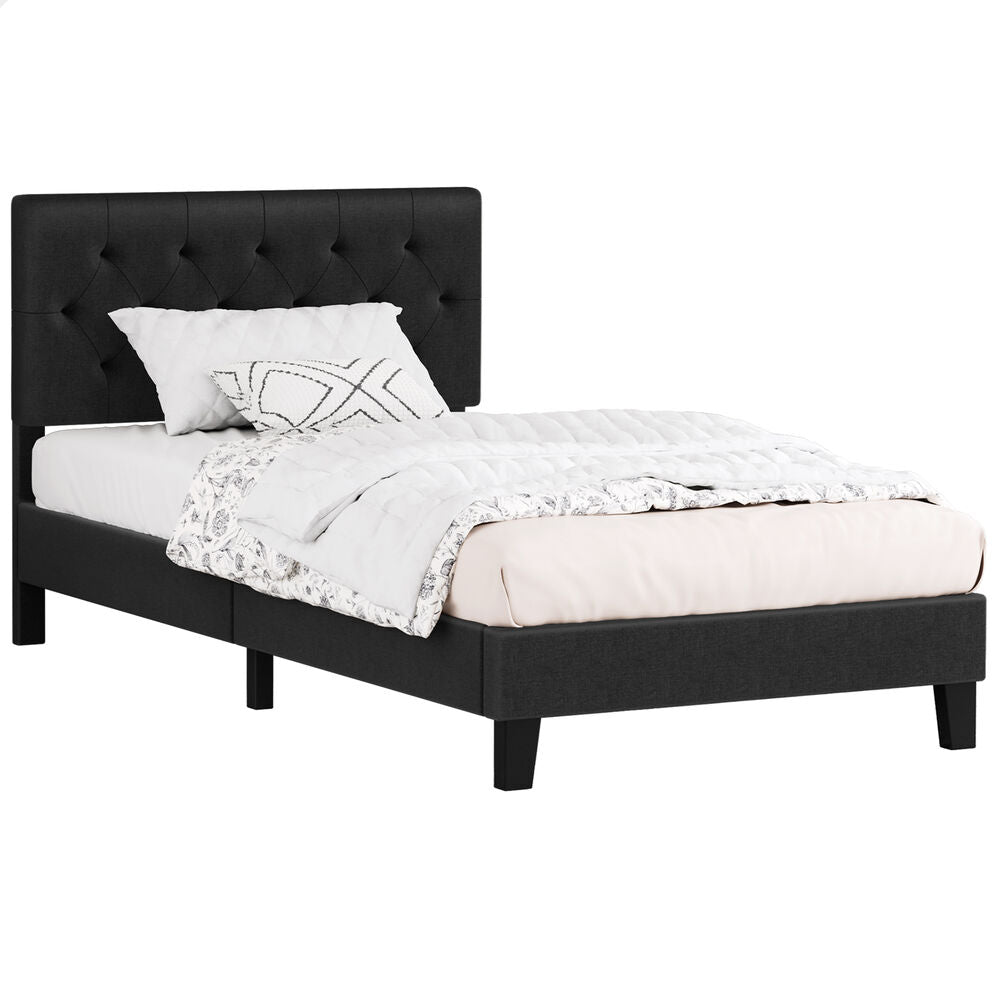 ALFORDSON Bed Frame Single Size Tufted Headboard Modern Fabric Charcoal Meduna