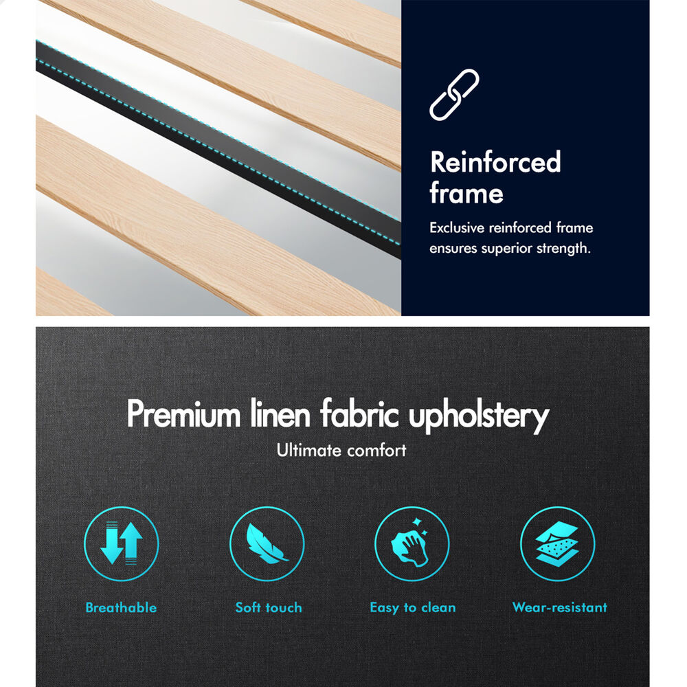 ALFORDSON Bed Frame Single Size Tufted Headboard Modern Fabric Charcoal Meduna