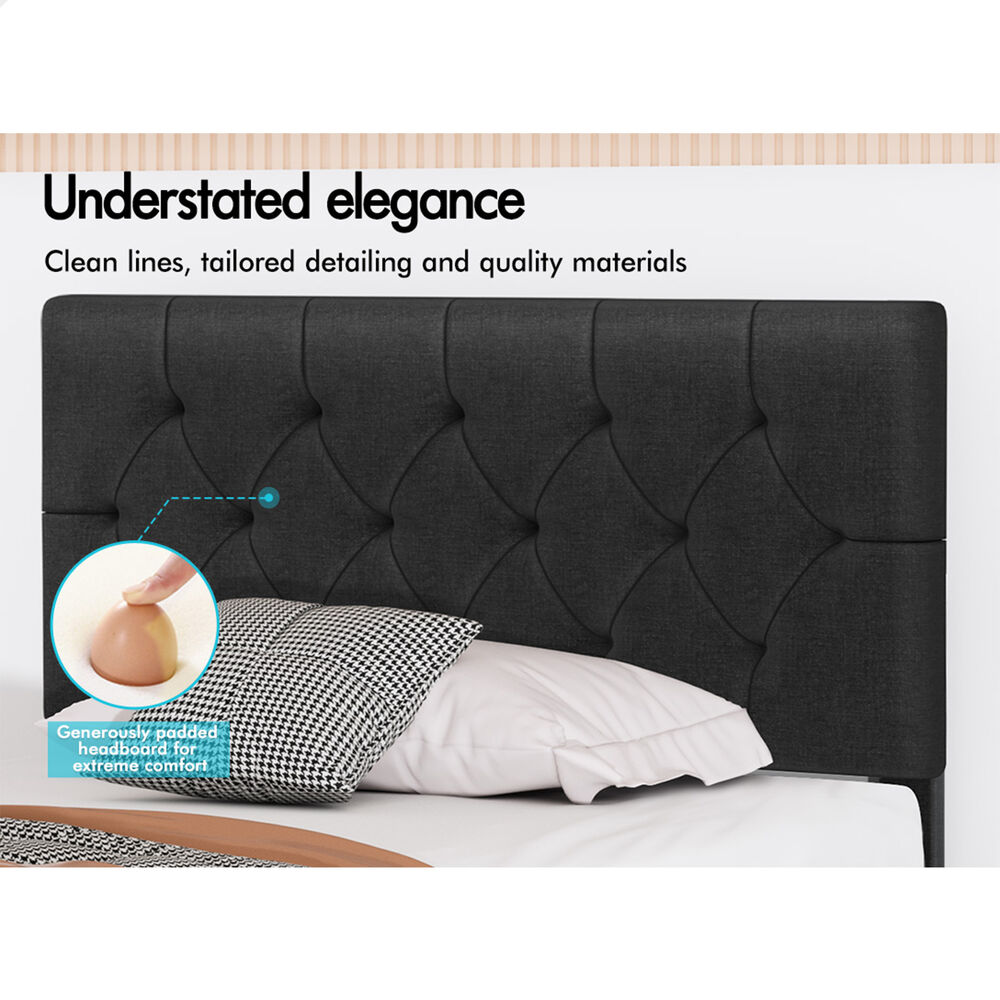 ALFORDSON Bed Frame Single Size Tufted Headboard Modern Fabric Charcoal Meduna