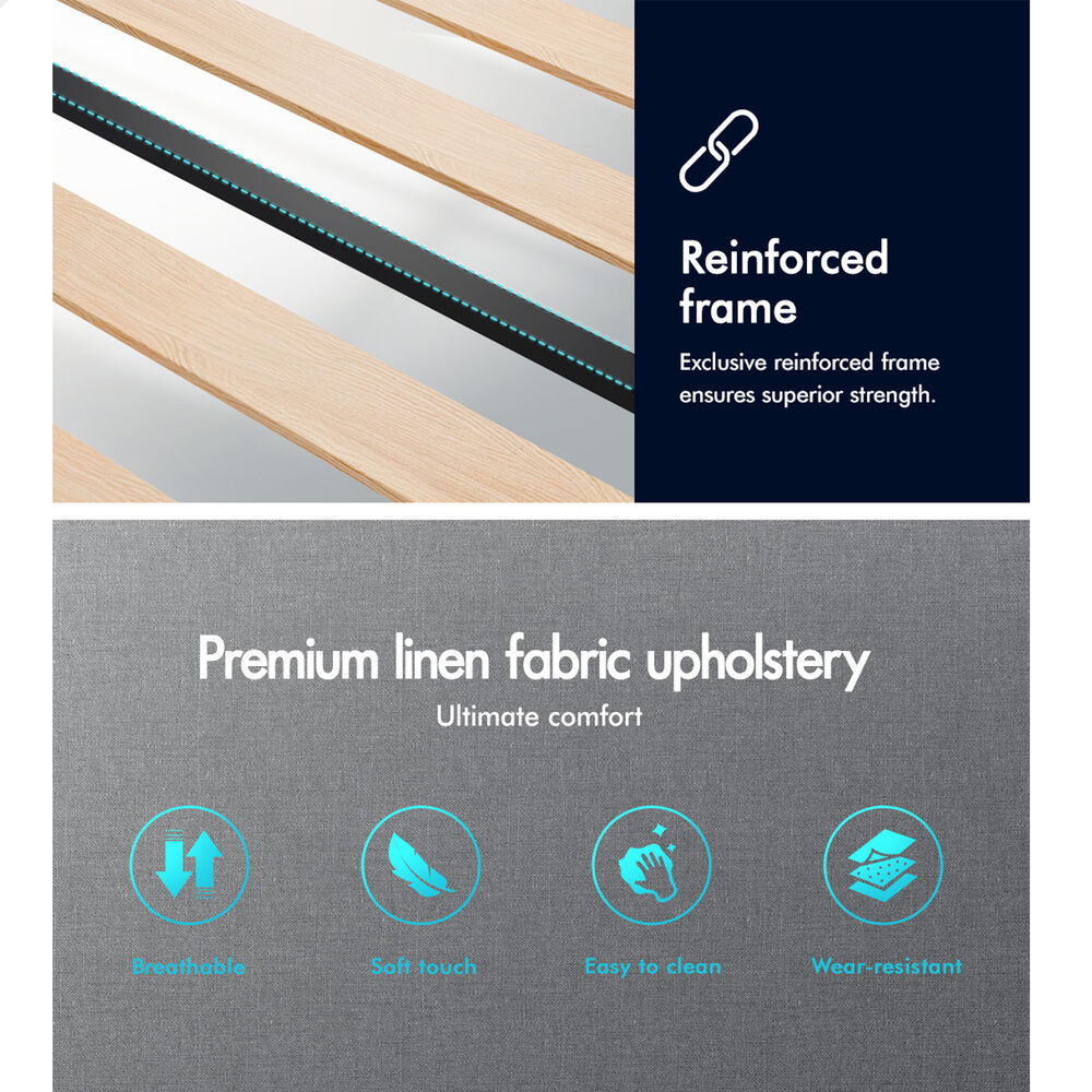 ALFORDSON Bed Frame Single Size Tufted Headboard Modern Fabric Grey Meduna