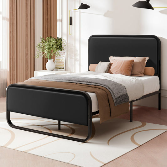 ALFORDSON Metal Bed Frame King Single Upholstered Headboard Black Leather MADGE