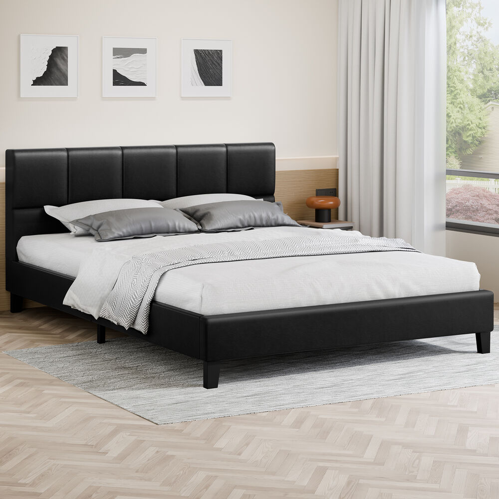 ALFORDSON Bed Frame Double Size Wooden Platform Mattress Base Leather Black