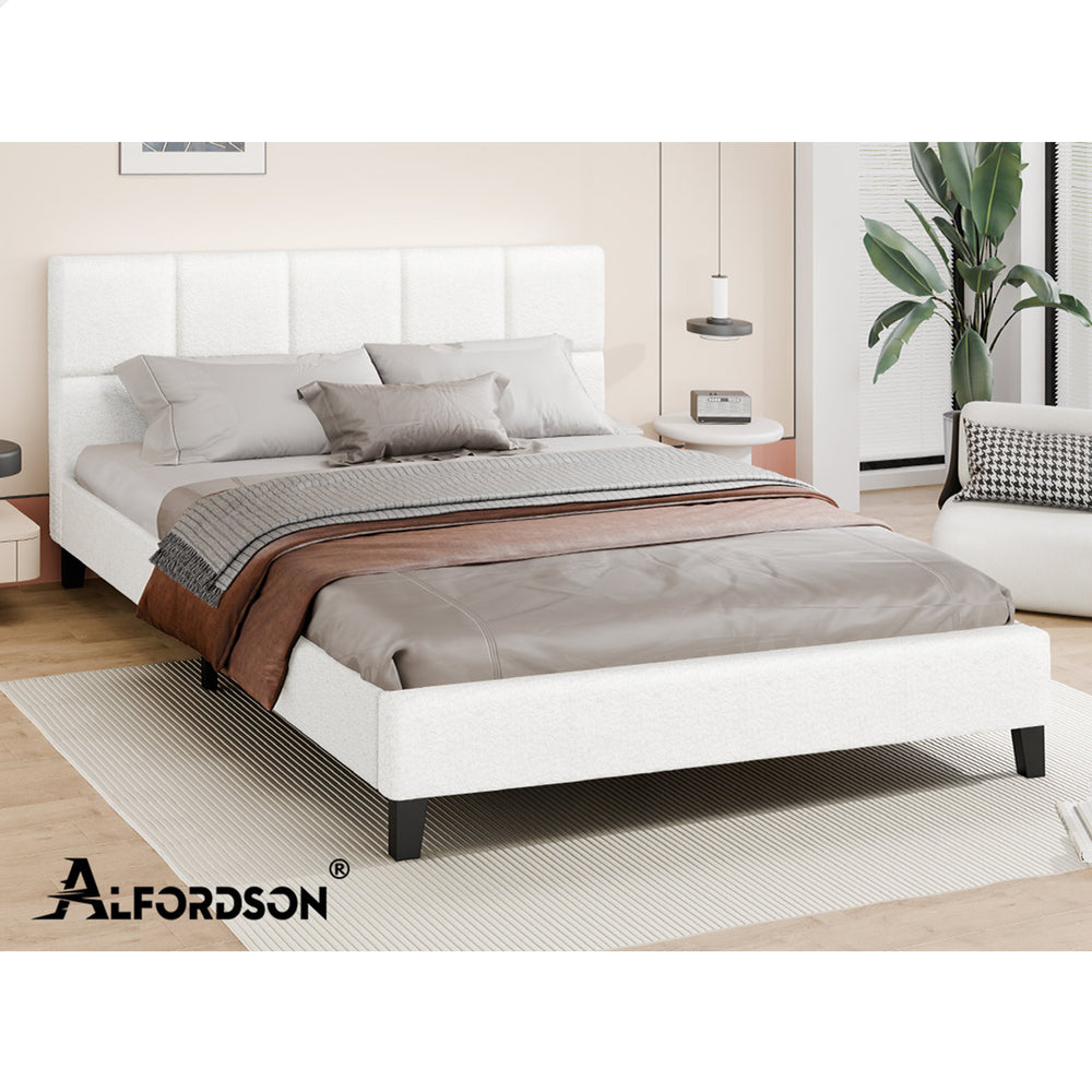 ALFORDSON Bed Frame Double Size Wooden Platform Mattress Base Boucle Fabric