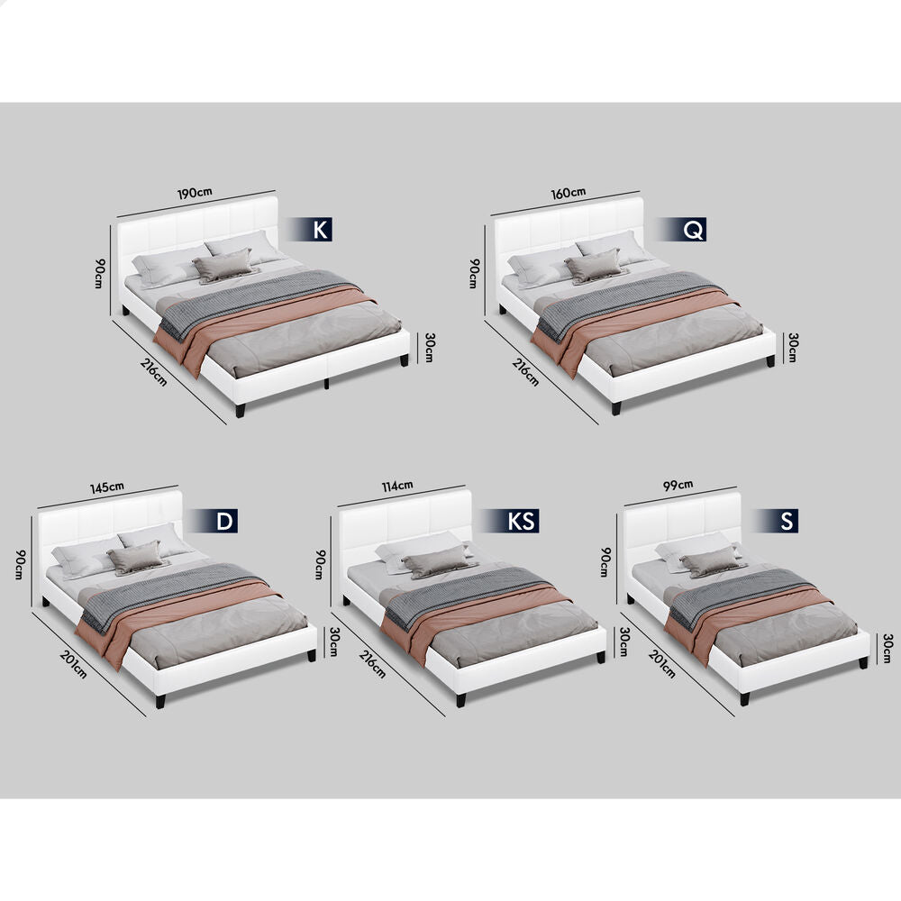 ALFORDSON Bed Frame Double Size Wooden Platform Mattress Base Leather White