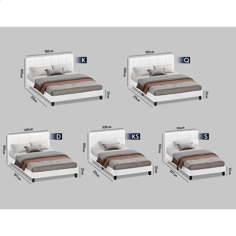 ALFORDSON Bed Frame Double Size Wooden Slats Platform Boucle White Paula