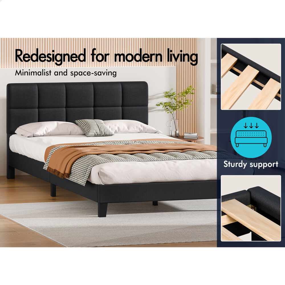 ALFORDSON Bed Frame Double Size Wooden Slats Platform Fabric Charcoal Paula