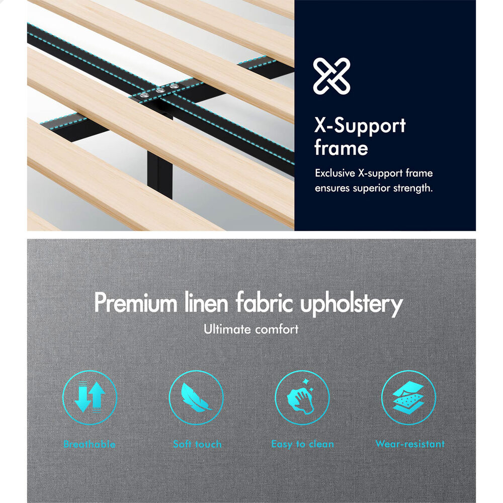 ALFORDSON Bed Frame Double Size Wooden Slats Platform Fabric Grey Paula