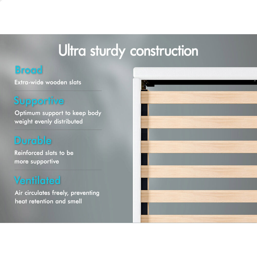 ALFORDSON Bed Frame Double Size Wooden Slats Platform Leather White Paula