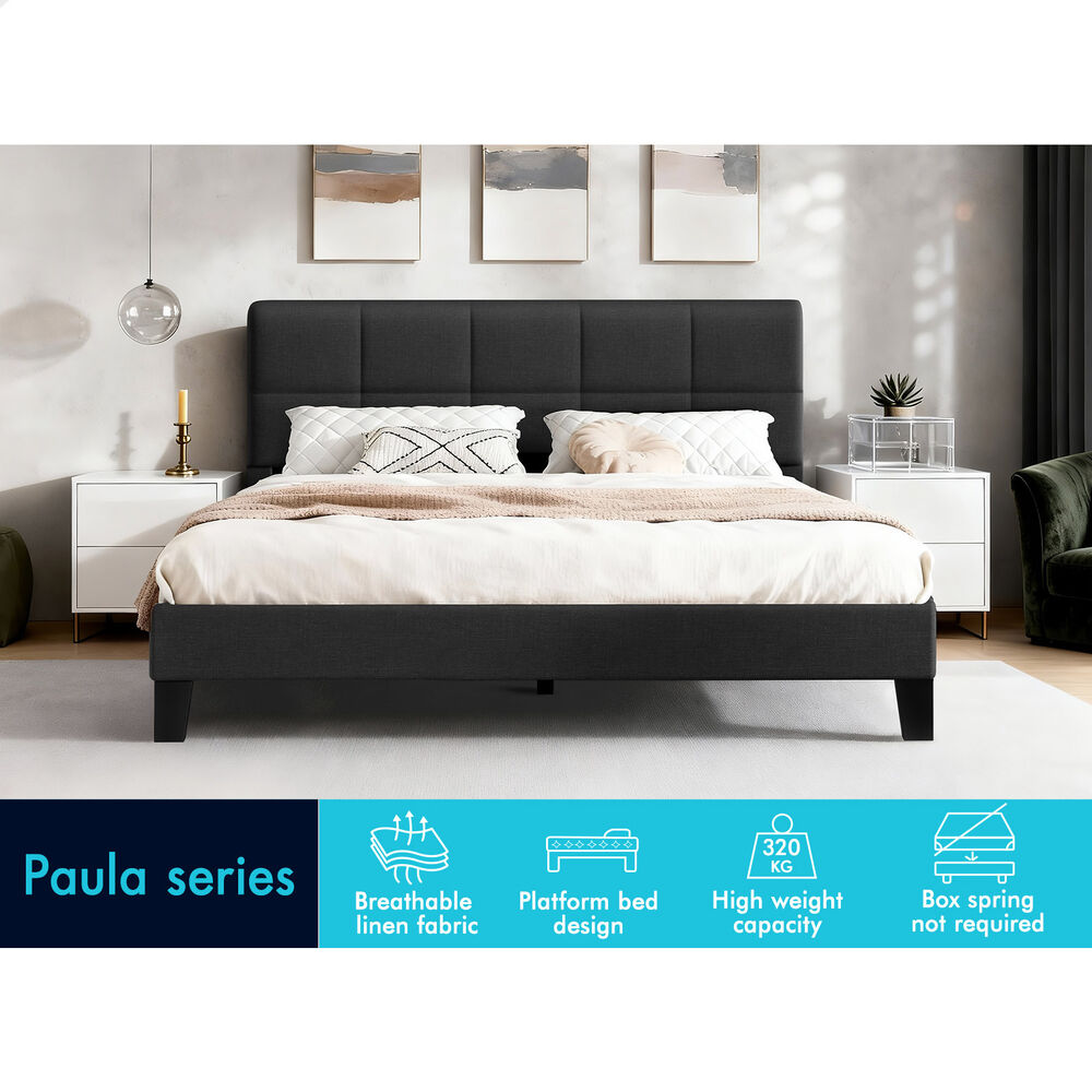 ALFORDSON Bed Frame King Size Wooden Slats Platform Fabric Charcoal Paula