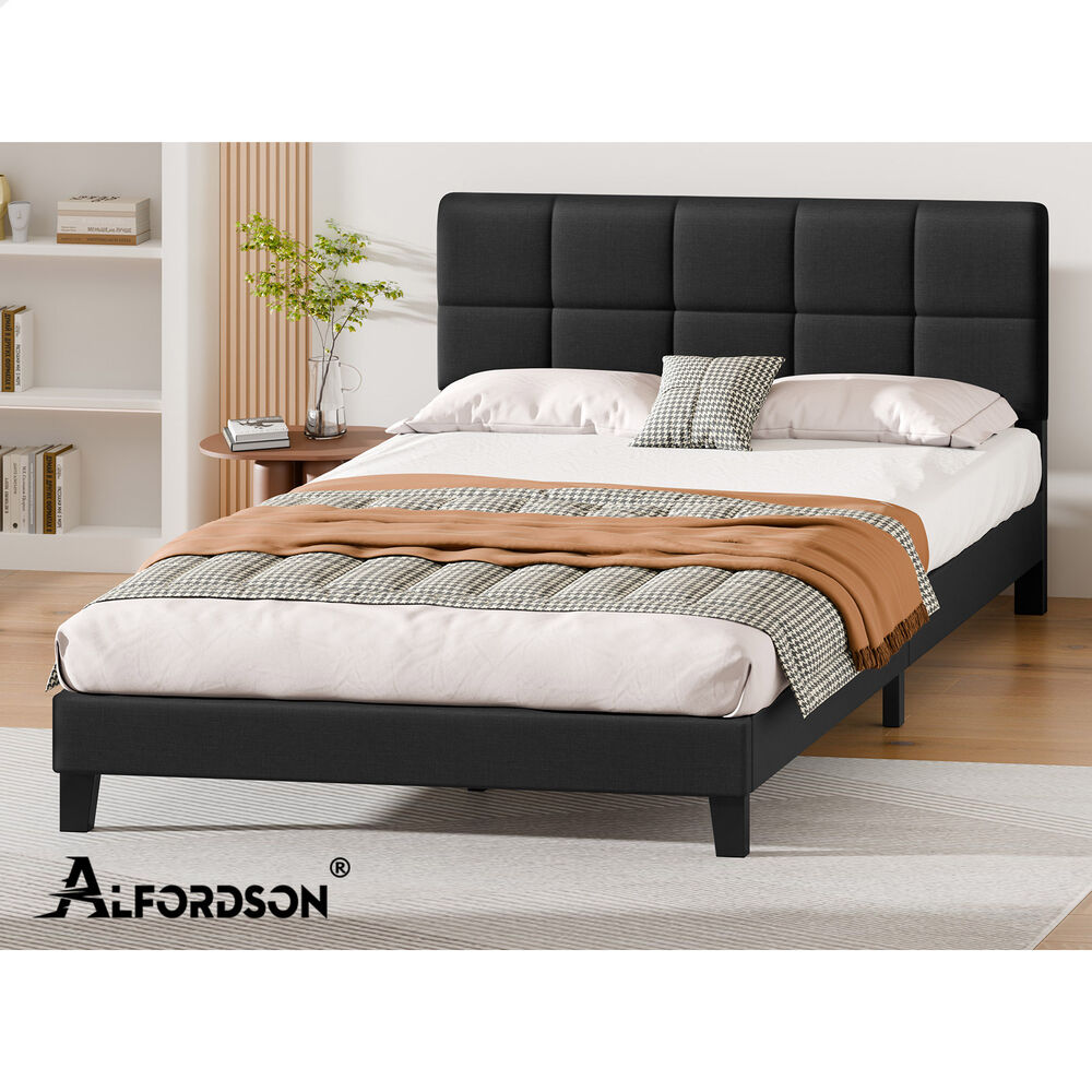 ALFORDSON Bed Frame King Size Wooden Slats Platform Fabric Charcoal Paula