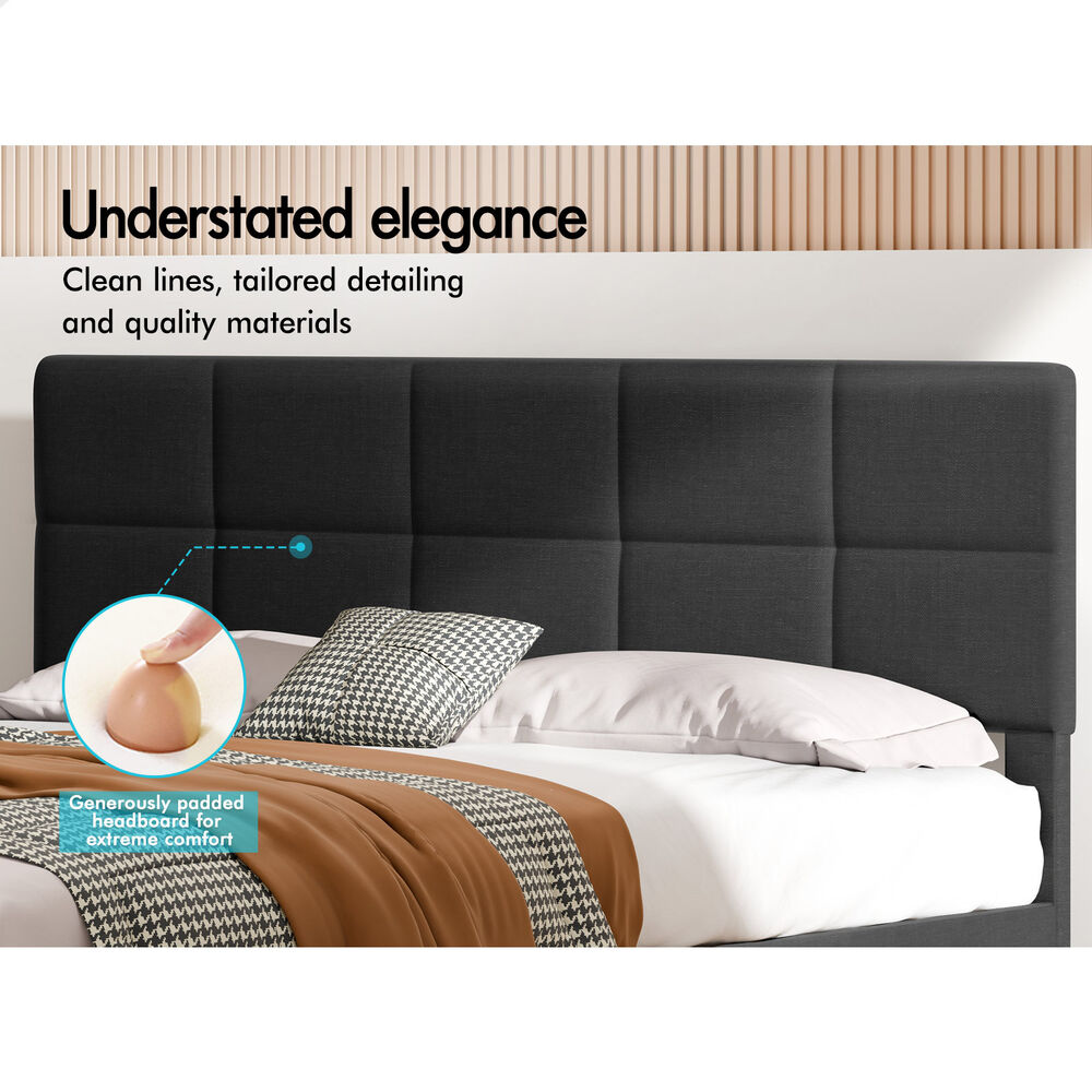 ALFORDSON Bed Frame King Size Wooden Slats Platform Fabric Charcoal Paula