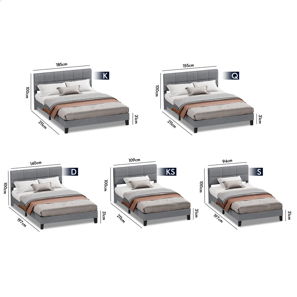 ALFORDSON Bed Frame King Size Wooden Slats Platform Fabric Grey Paula