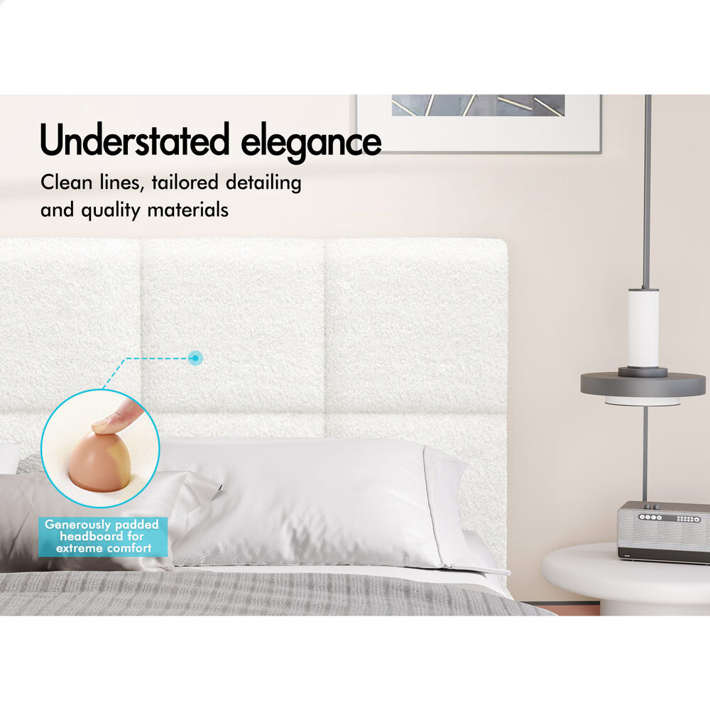 ALFORDSON Bed Frame King Single Wooden Slats Platform Boucle White Paula