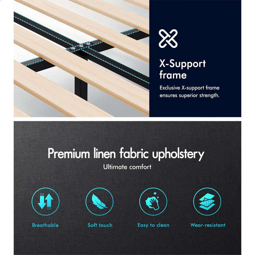 ALFORDSON Bed Frame King Single Wooden Slats Platform Fabric Charcoal Paula