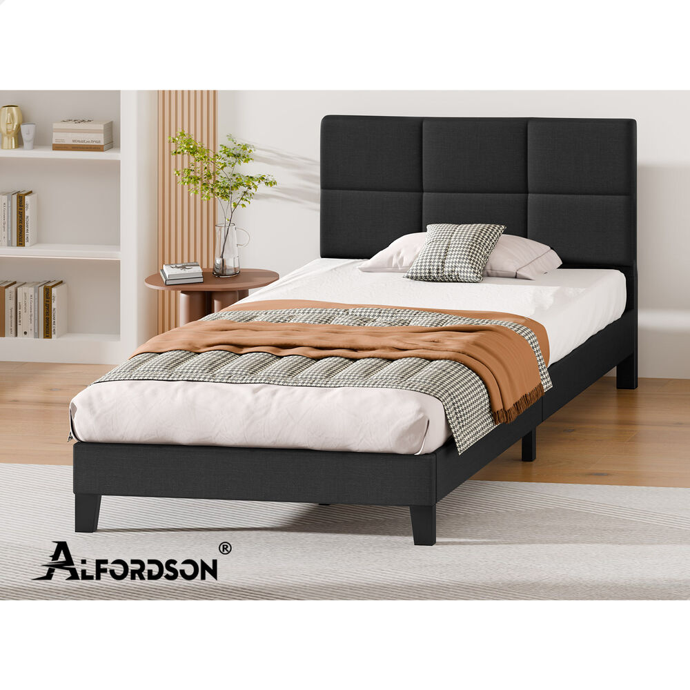 ALFORDSON Bed Frame King Single Wooden Slats Platform Fabric Charcoal Paula