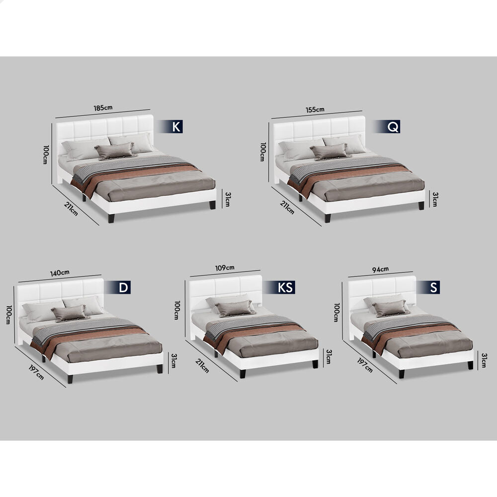 ALFORDSON Bed Frame King Single Wooden Slats Platform Leather White Paula