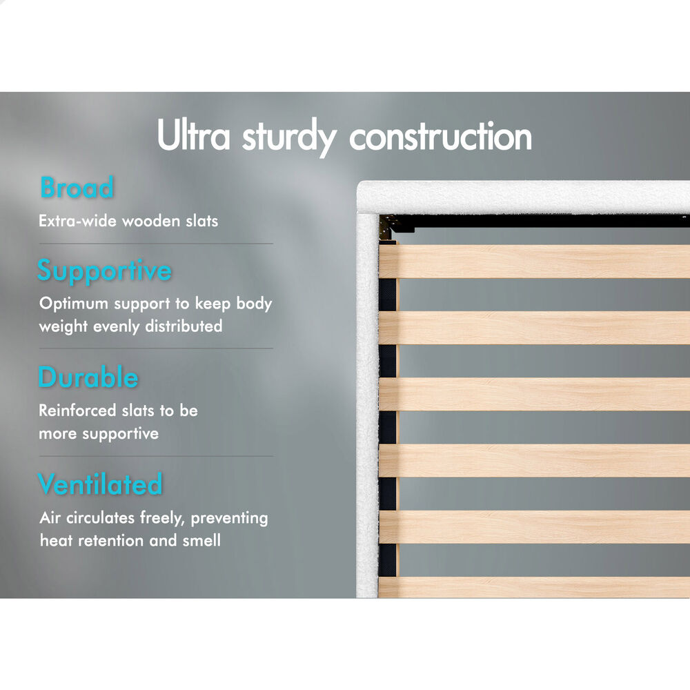 ALFORDSON Bed Frame Queen Size Wooden Slats Platform Boucle White Paula