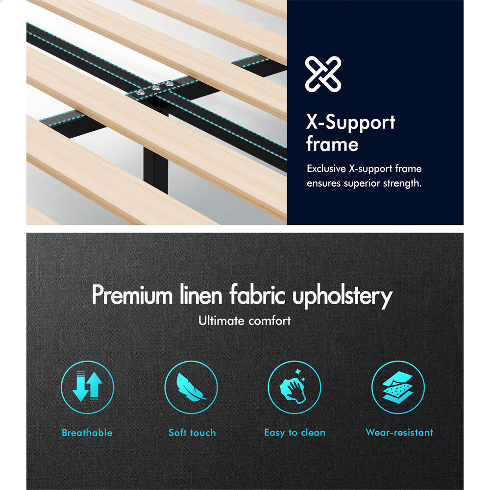 ALFORDSON Bed Frame Queen Size Wooden Slats Platform Fabric Charcoal Paula