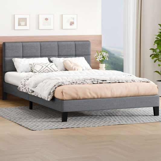 ALFORDSON Bed Frame Queen Size Wooden Slats Platform Fabric Grey Paula