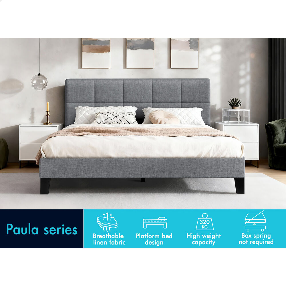 ALFORDSON Bed Frame Queen Size Wooden Slats Platform Fabric Grey Paula