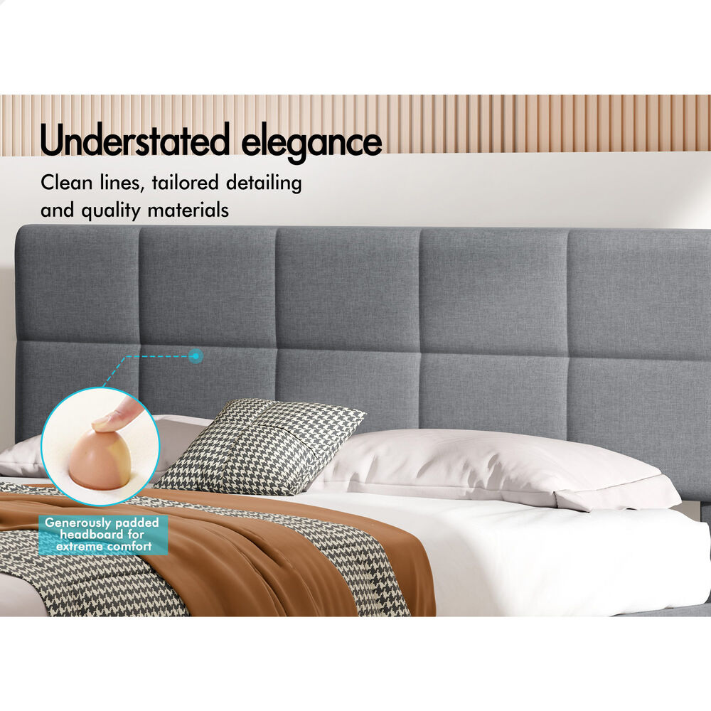 ALFORDSON Bed Frame Queen Size Wooden Slats Platform Fabric Grey Paula
