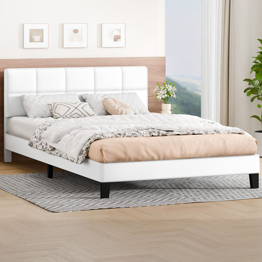 ALFORDSON Bed Frame Queen Size Wooden Slats Platform Leather White Paula