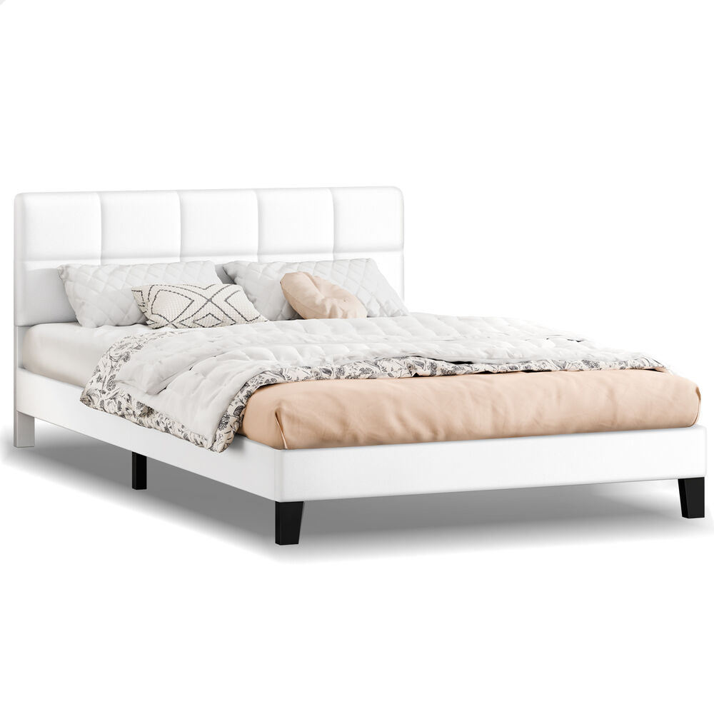 ALFORDSON Bed Frame Queen Size Wooden Slats Platform Leather White Paula