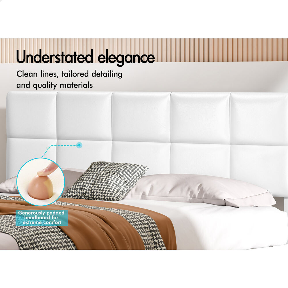 ALFORDSON Bed Frame Queen Size Wooden Slats Platform Leather White Paula