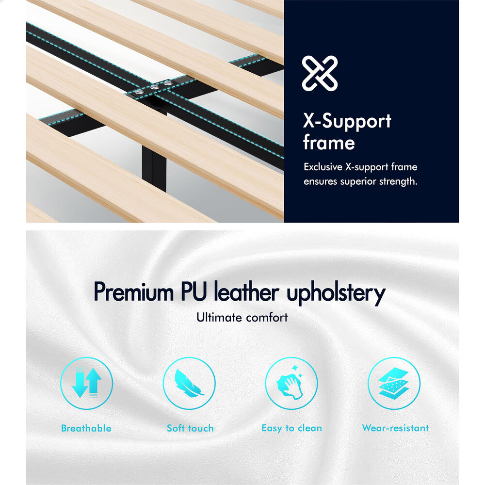 ALFORDSON Bed Frame Queen Size Wooden Slats Platform Leather White Paula