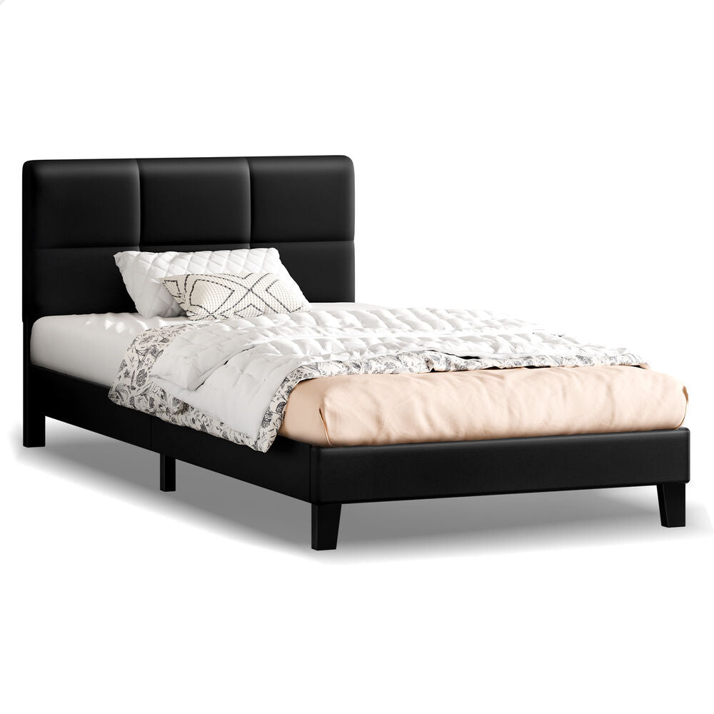 ALFORDSON Bed Frame Single Size Wooden Slats Platform Leather Black Paula