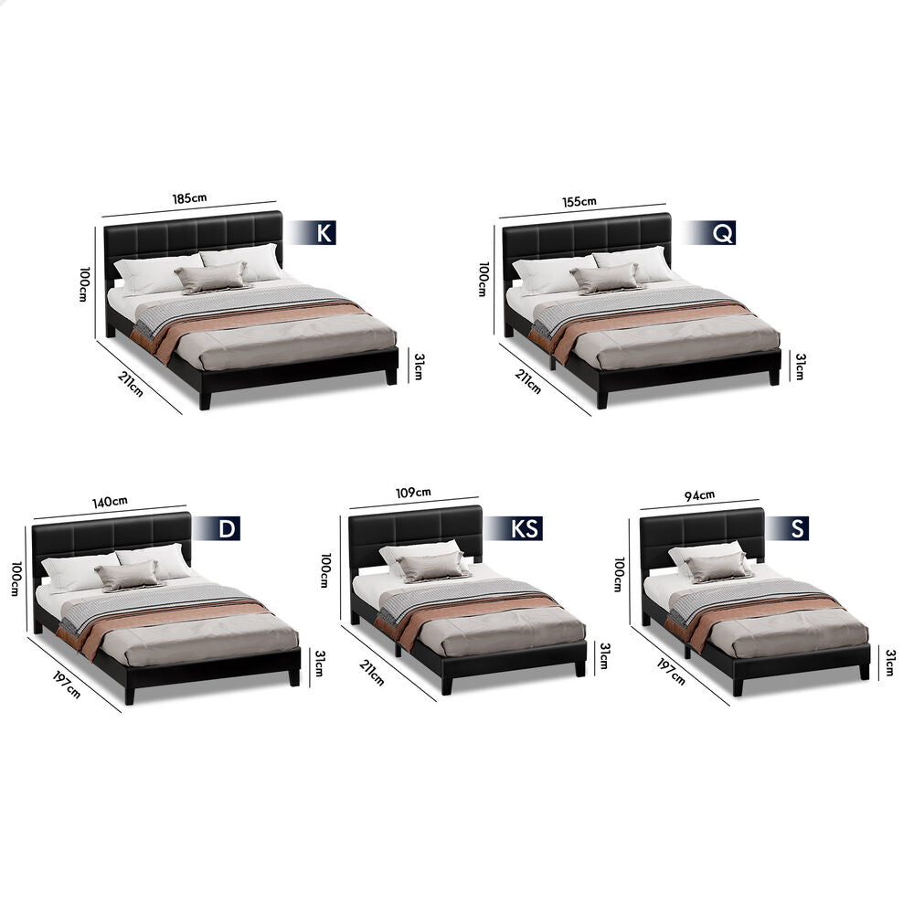 ALFORDSON Bed Frame Single Size Wooden Slats Platform Leather Black Paula