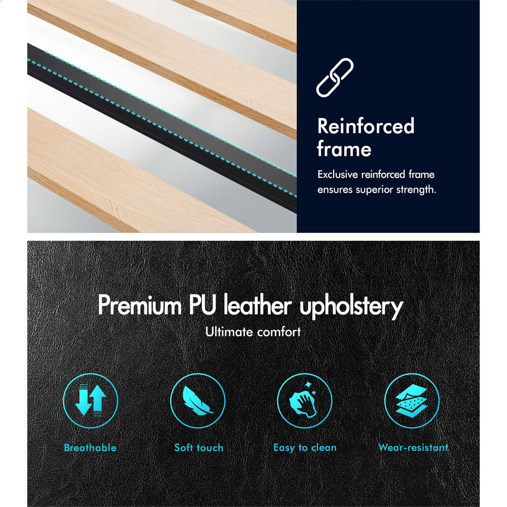 ALFORDSON Bed Frame Single Size Wooden Slats Platform Leather Black Paula