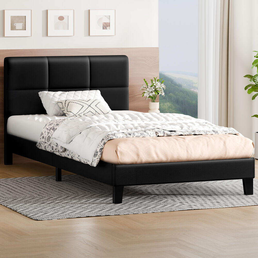 ALFORDSON Bed Frame Single Size Wooden Slats Platform Leather Black Paula