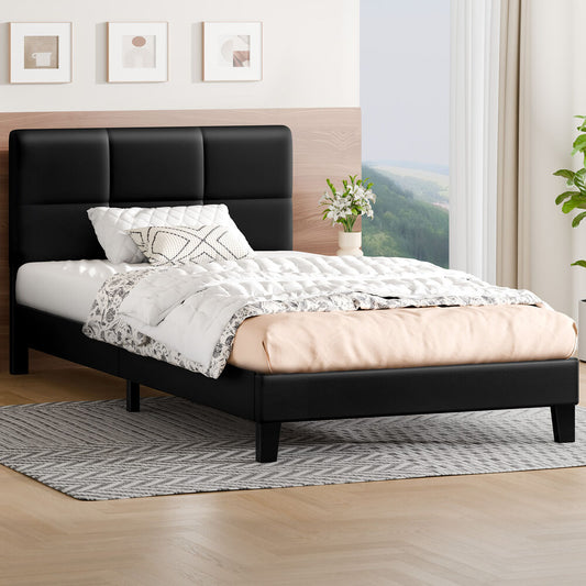 ALFORDSON Bed Frame Single Size Wooden Slats Platform Leather Black Paula