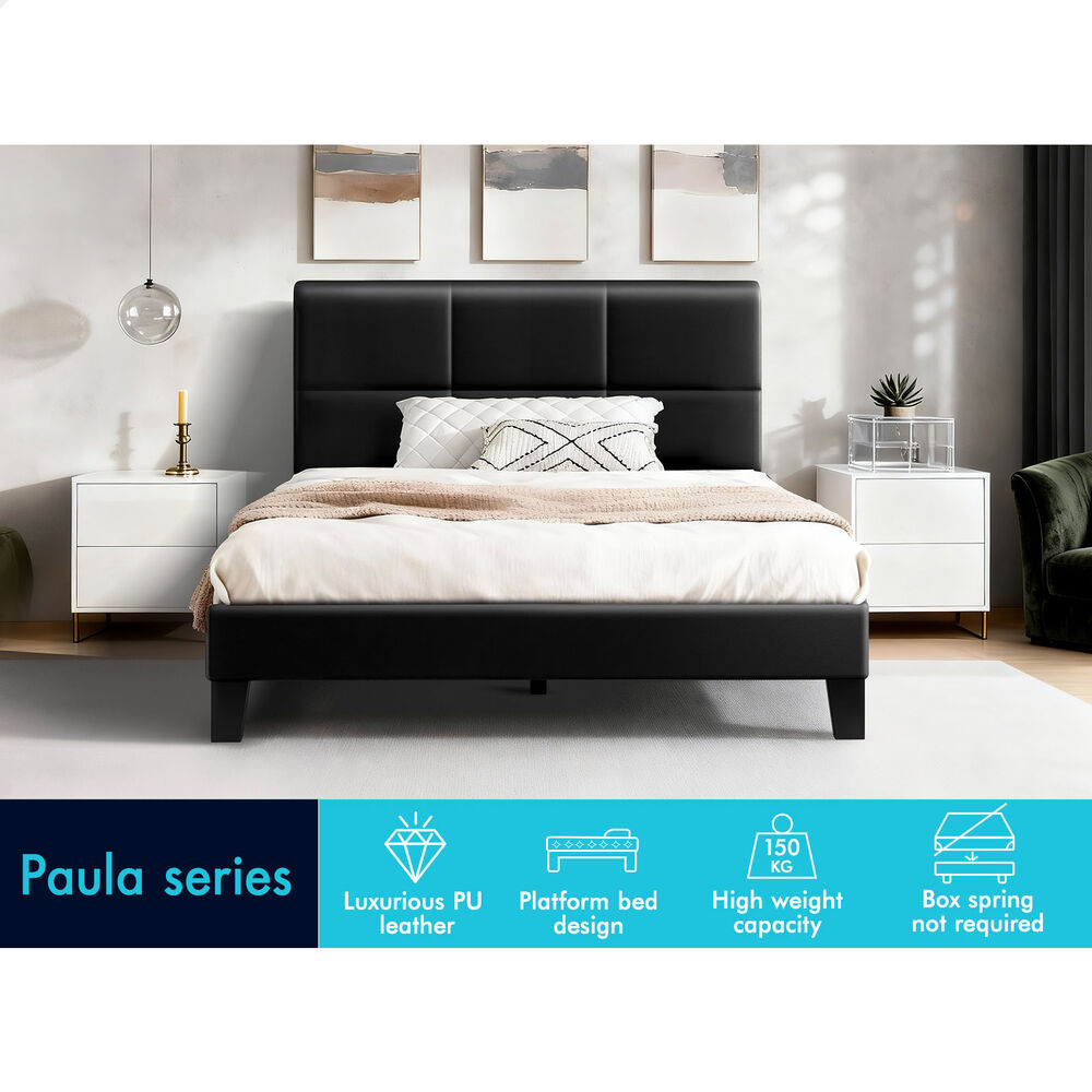 ALFORDSON Bed Frame Single Size Wooden Slats Platform Leather Black Paula