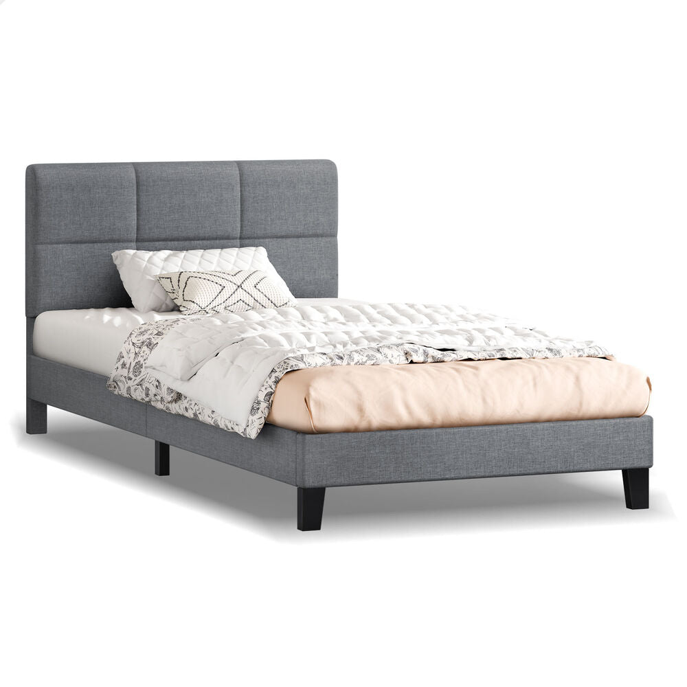 ALFORDSON Bed Frame Single Size Wooden Slats Platform Fabric Grey Paula