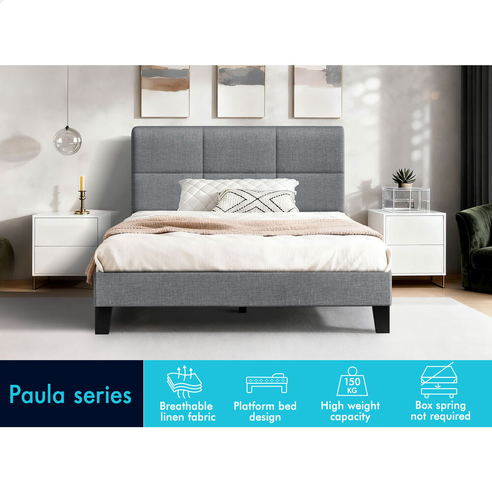 ALFORDSON Bed Frame Single Size Wooden Slats Platform Fabric Grey Paula