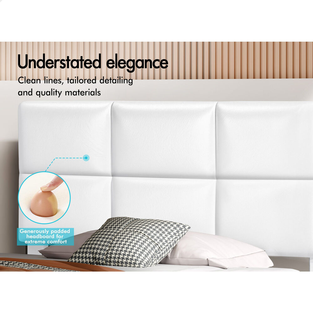 ALFORDSON Bed Frame Single Size Wooden Slats Platform Leather White Paula