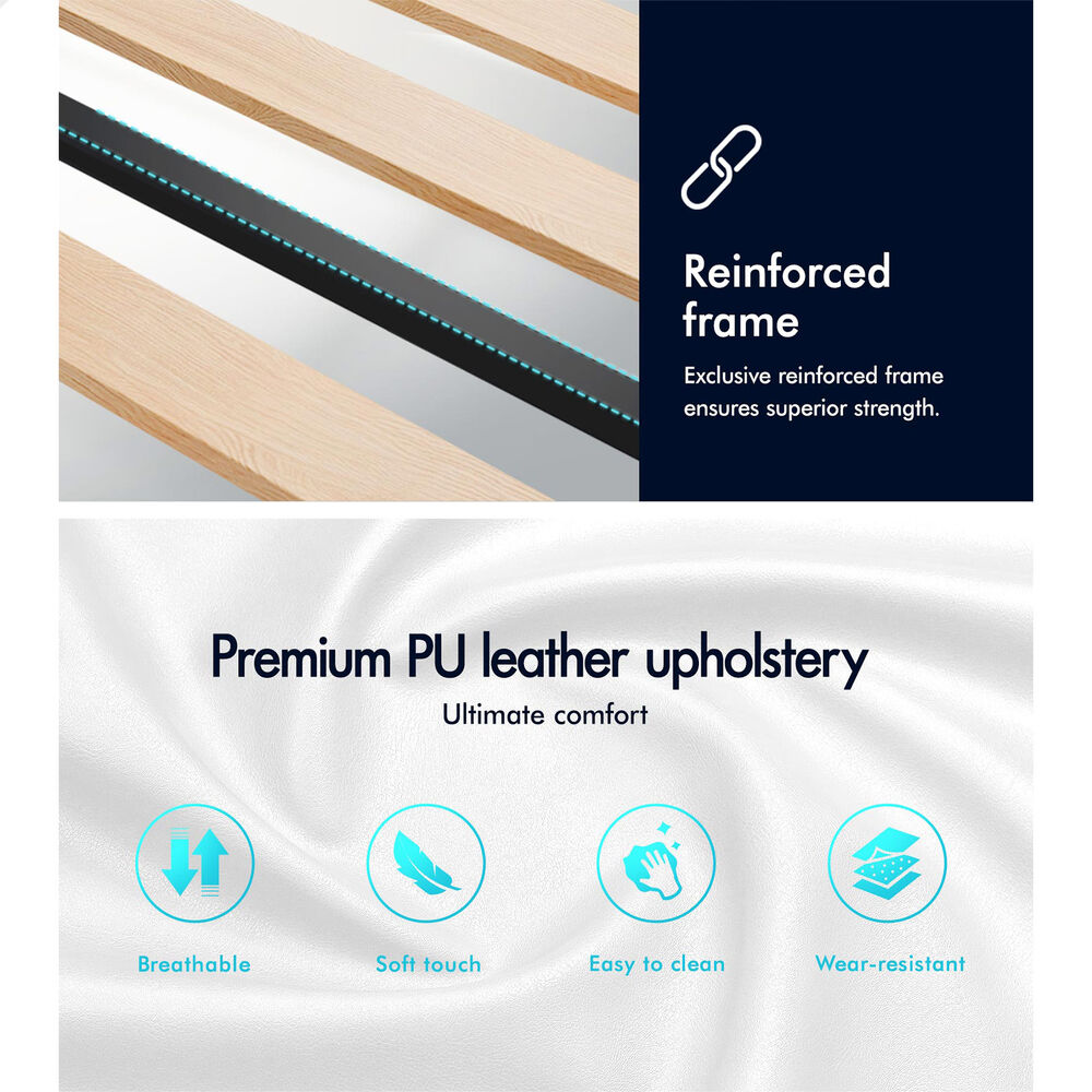 ALFORDSON Bed Frame Single Size Wooden Slats Platform Leather White Paula