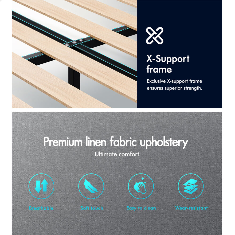 ALFORDSON Bed Frame King Size Upholstered Wingback Base Wood Fabric Grey SARAH
