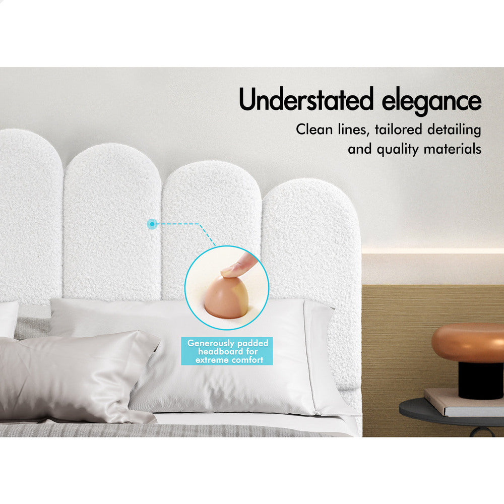 ALFORDSON Bed Frame Queen Size Upholstered Platform Base White Boucle TANIA