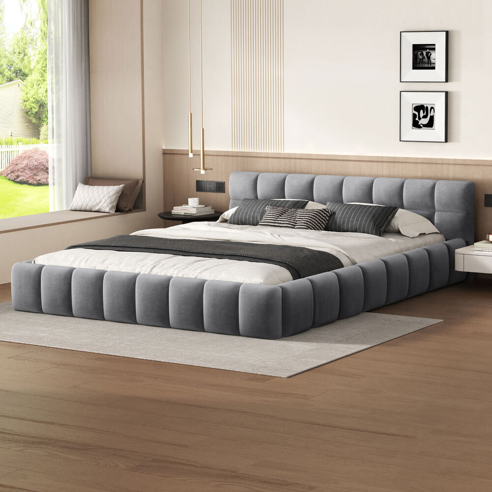 ALFORDSON Bed Frame King Size Tufted Headboard Foundation Grey Velvet TALMON