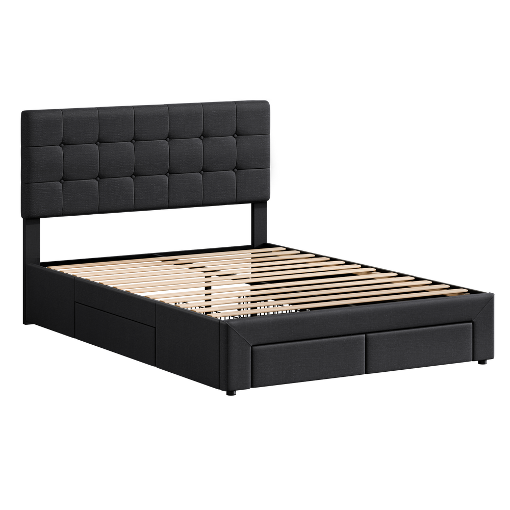 ALFORDSON Bed Frame Double Size 4 Storage Drawers Adjustable Headboard Charcoal